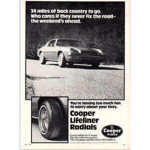 1979 Cooper Tires Lifeliner Radial Tire Vintage Print Ad Chevy Camaro Wall Art
